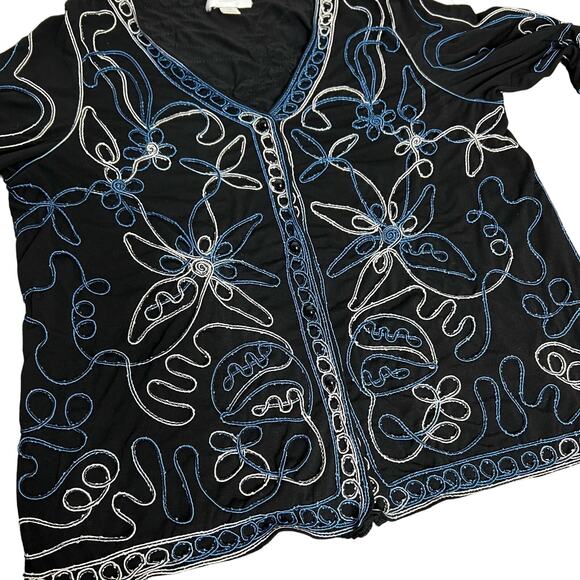 Art to Wear Embroidered Blue Black White Lightweight Jacket Size 1X cj Banks - Picture 6 of 7